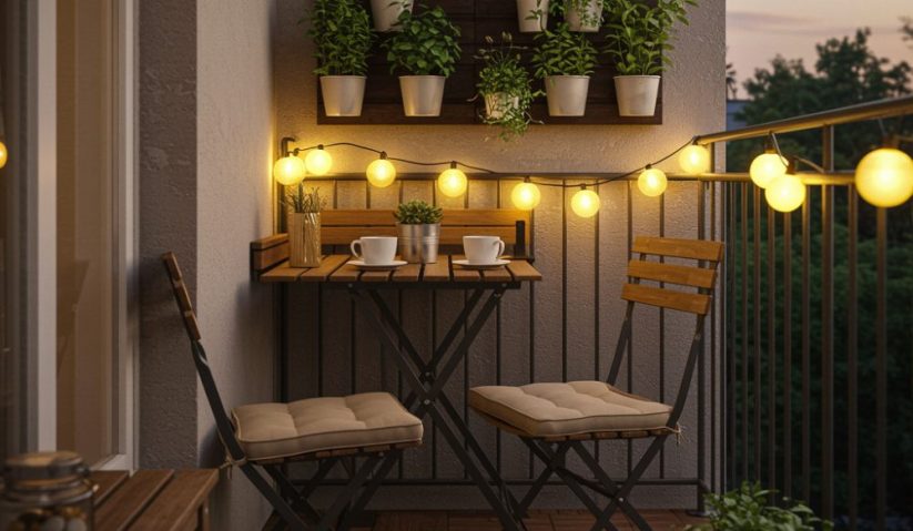 záhradné sedenie na malom balkóne